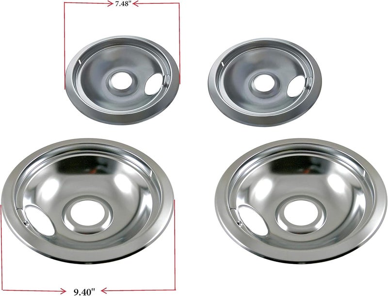 Kitchen Basics 101 Made in the USA Chrome Drip Pan Set Replacement for Frigidaire Kenmore 316048413 and 316048414: 2 ea 6” and 8" - Image 2